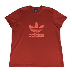 Adidas T-Shirt Trefoil Leaf Logo Mens XL 47" Spellout Red Short Sleeve Crew Neck